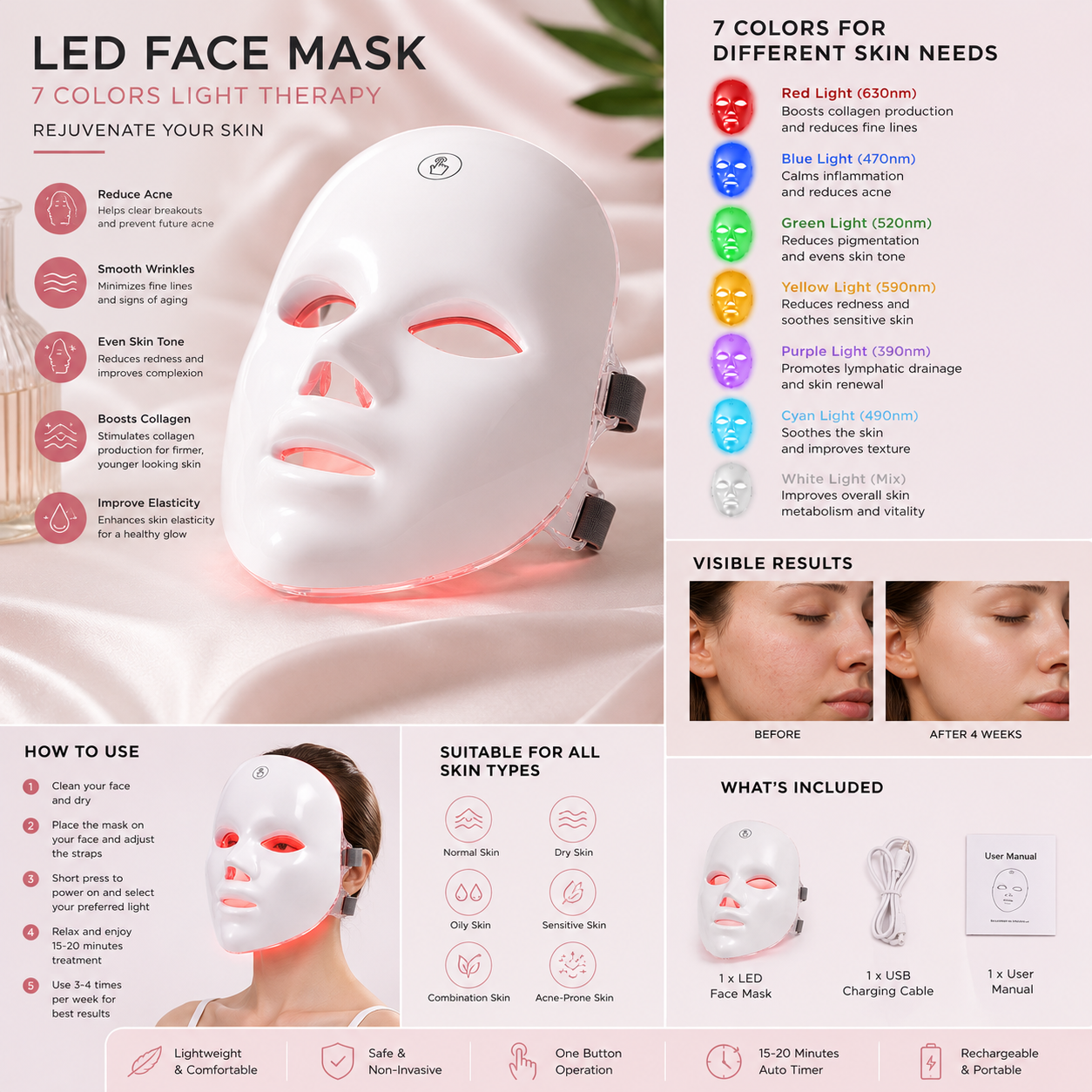 Luvoraz™ LumiGlow 7-Color LED Face Mask | Professional Light Therapy for Radiant Skin