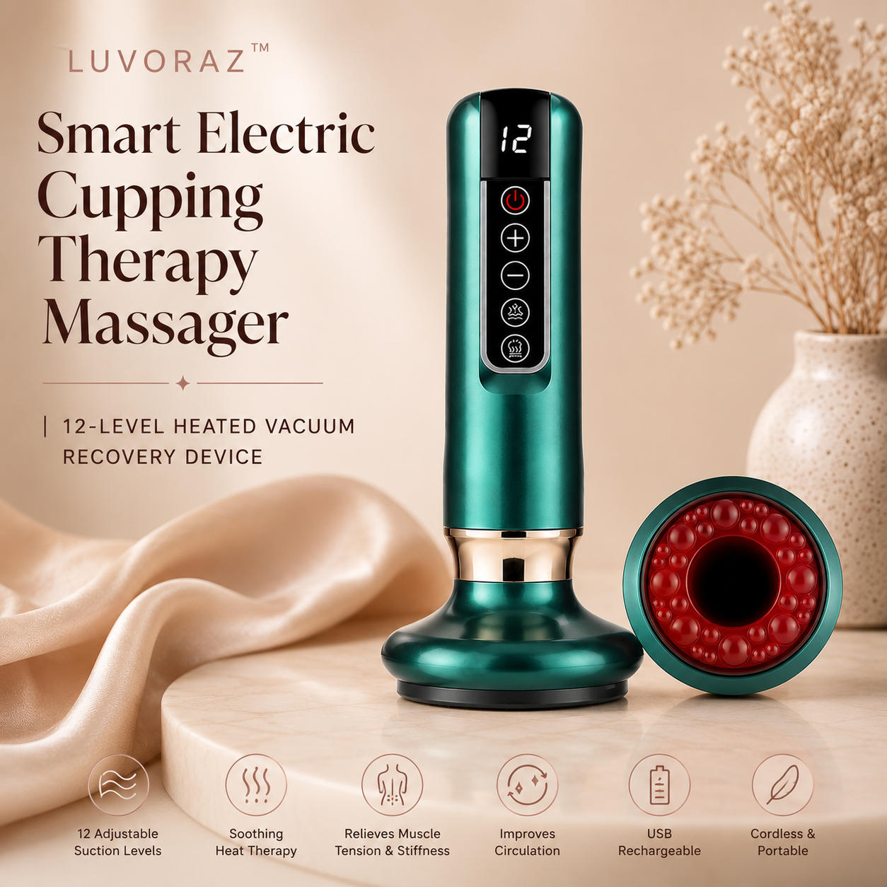 Luvoraz™ Smart Electric Cupping Therapy Massager | 12-Level Heated Vacuum Recovery Device
