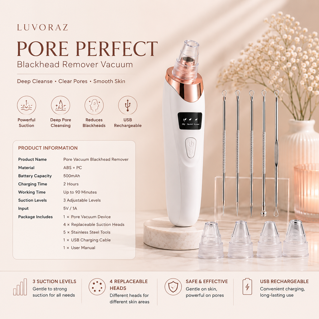 Luvoraz™ Pore Perfect Blackhead Remover Vacuum | Deep Pore Cleansing & Skin Care Device